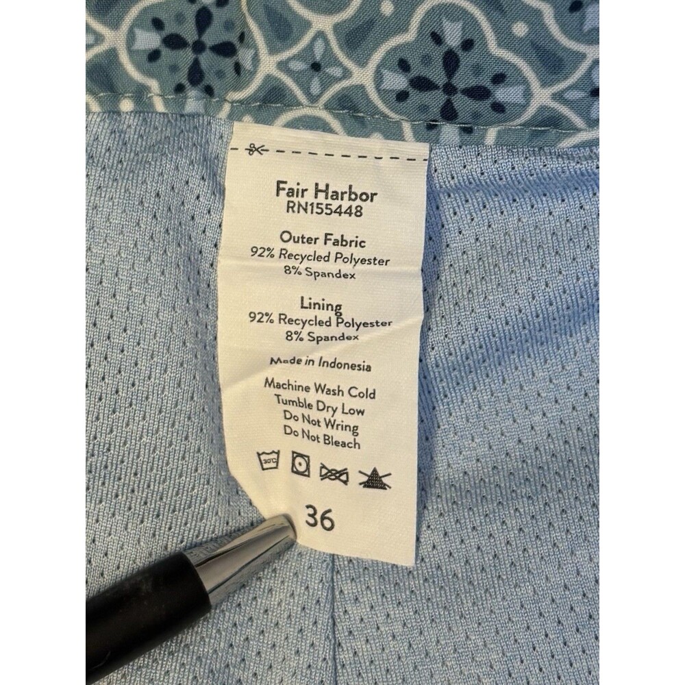 FAIR HARBOR Swim Trunks Men 36 Blue Geometric Lined 6" Shorts Pockets Beach Surf - Picture 2 of 13